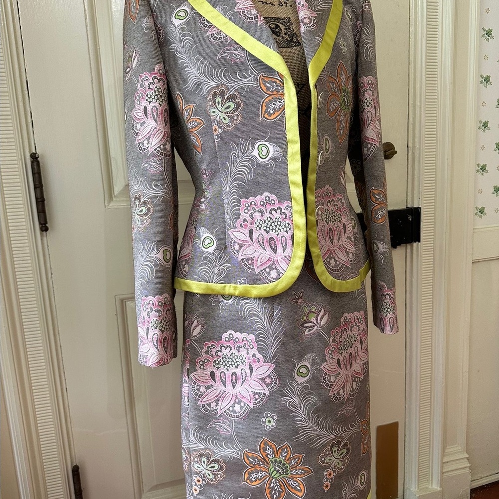 Floral Patterned Women's Jacket and skirt with Lime Accents